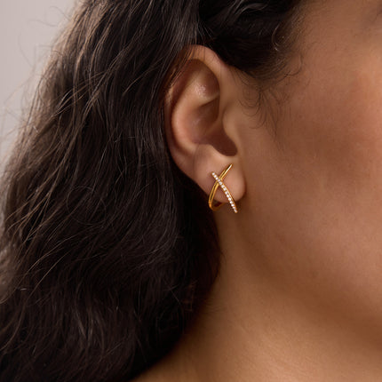 Crossed Light Murmur Crossed Zircon Stud Earrings - view 4