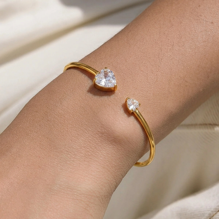 Duo Heart Zircon Cuff Bracelet - view 3
