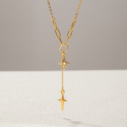 Night Compass Gleam Star Rhinestone Pendant Necklace - view 2