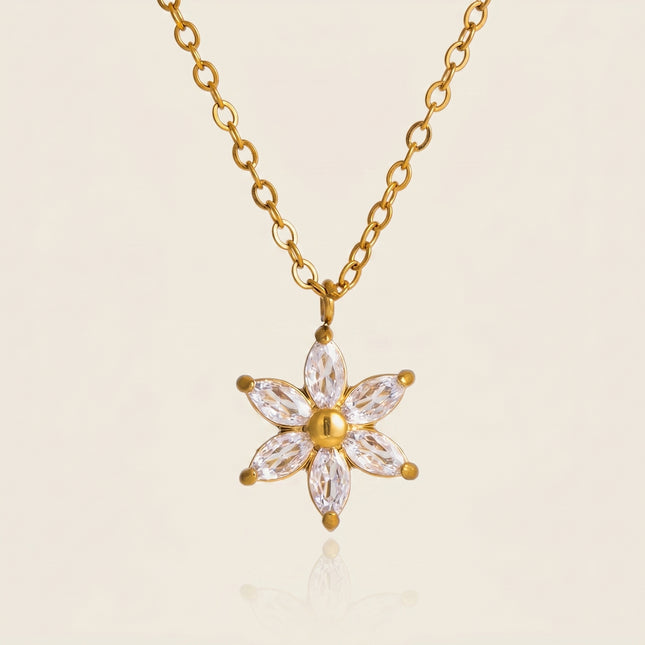 Petal Afterglow Floral Zircon Pendant Necklace