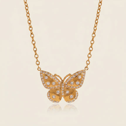 Meadow Flight Poem Butterfly Zircon Pendant Necklace