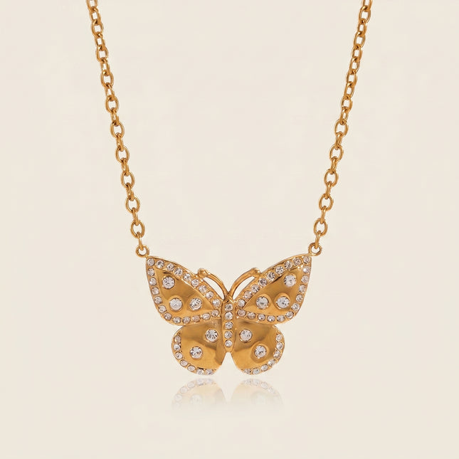 Meadow Flight Poem Butterfly Zircon Pendant Necklace