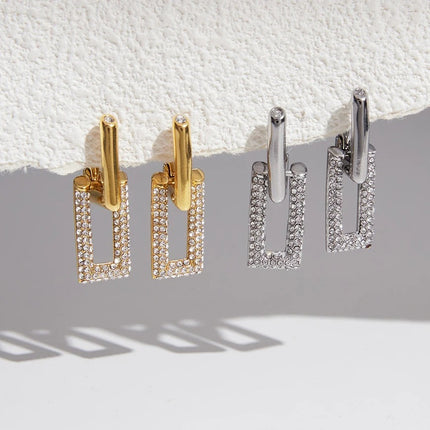 Fine Link Drift Chain Zircon Drop Earrings - view 5