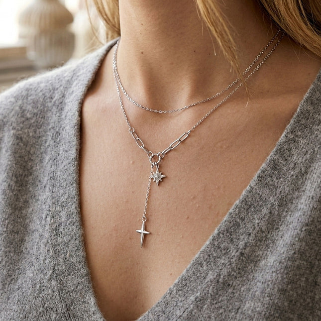 Night Compass Gleam Star Rhinestone Pendant Necklace - view 5