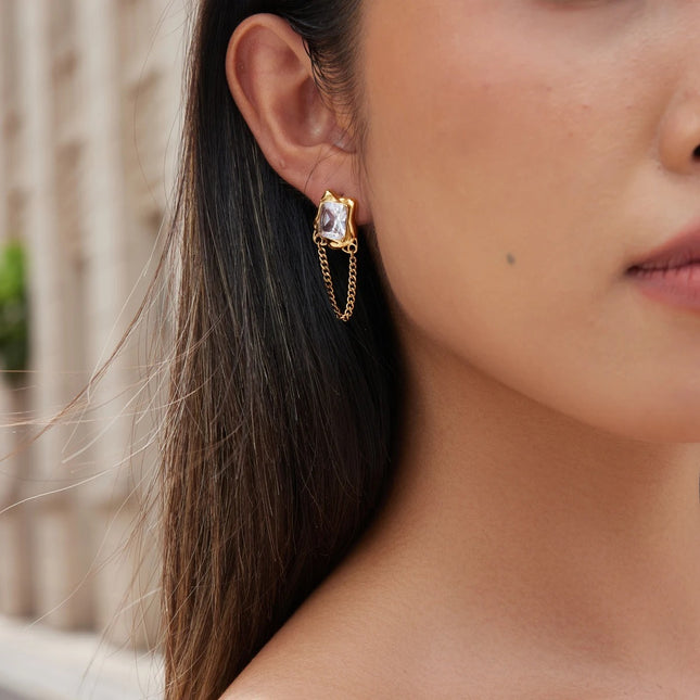 Frostlight Poem Oval Zircon Drop Earrings - view 4