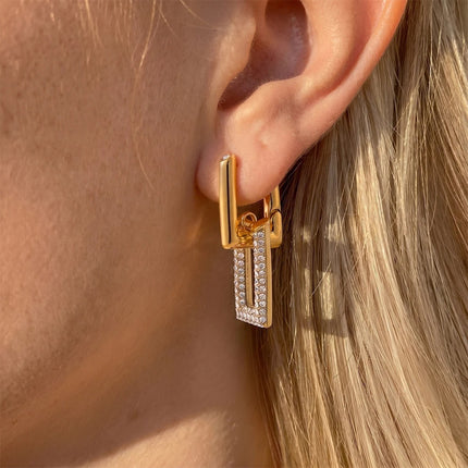 Fine Link Drift Chain Zircon Drop Earrings - view 2