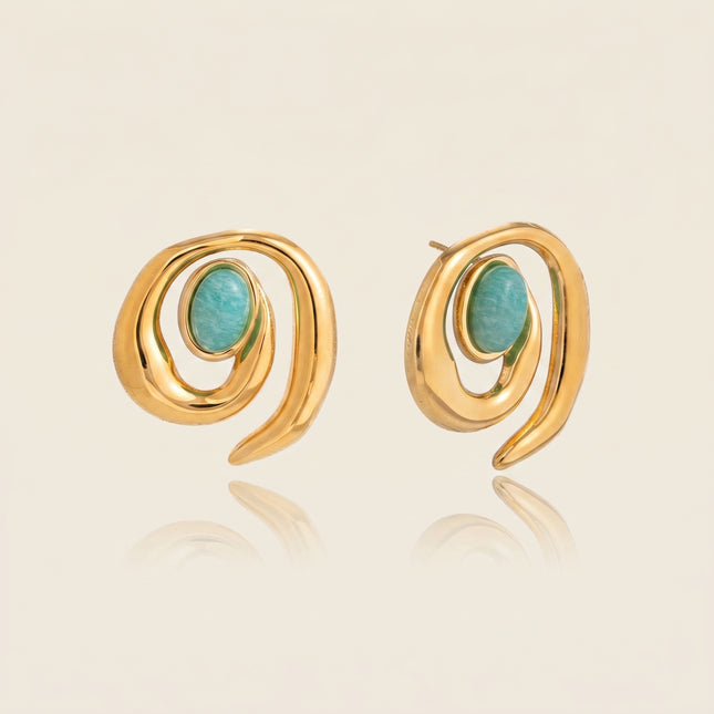 Soft Spiral Poem Twisted Stone Stud Earrings