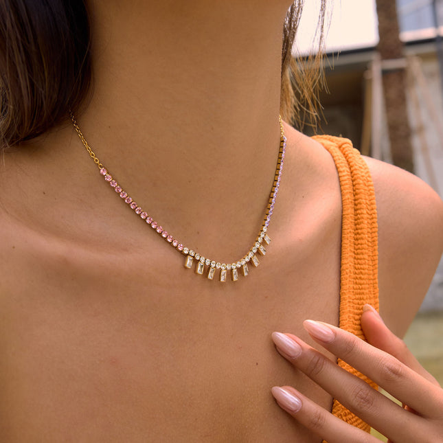 Linked Light Murmur Chain Zircon Beaded Necklace - view 3
