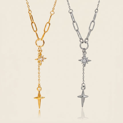 Night Compass Gleam Star Rhinestone Pendant Necklace