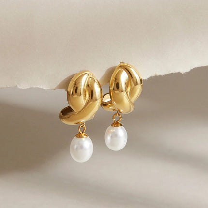 Crossed Light Murmur Crossed Pearl Drop Earrings - view 6