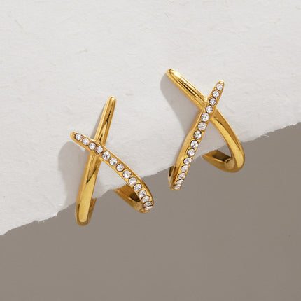 Crossed Light Murmur Crossed Zircon Stud Earrings - view 2