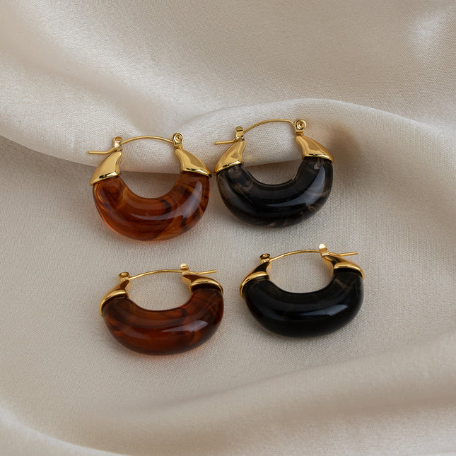 Quiet Orbit Poem U-Shaped Resin Hoop Earrings - view 3