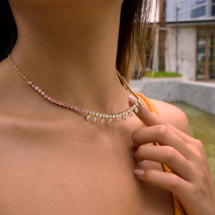 Linked Light Murmur Chain Zircon Beaded Necklace - view 4