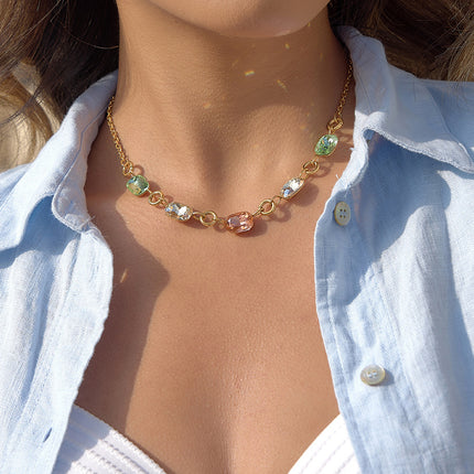 Linked Light Aura Chain Rhinestone Pendant Necklace - view 4