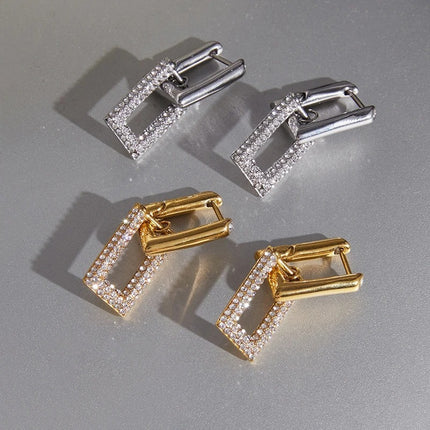 Fine Link Drift Chain Zircon Drop Earrings - view 6