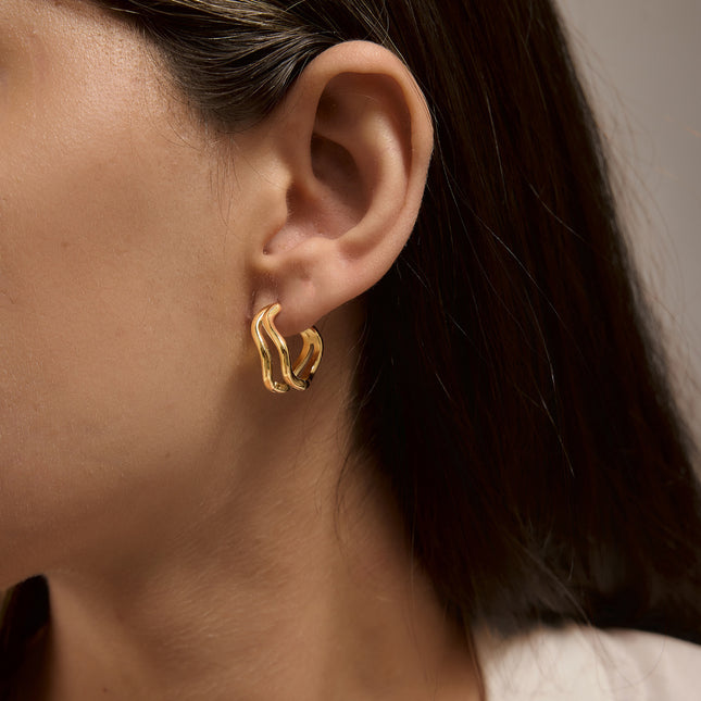Tidal Drift Wave Pearl Hoop Earrings - view 3