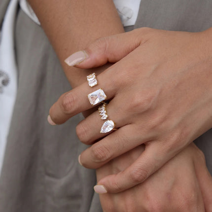 Bright Facet Fable Geometric Zircon Open Ring - view 2