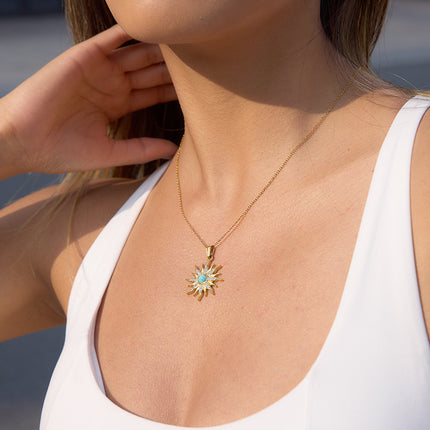 Dawnfire Hush Sunburst Turquoise Pendant Necklace - view 4