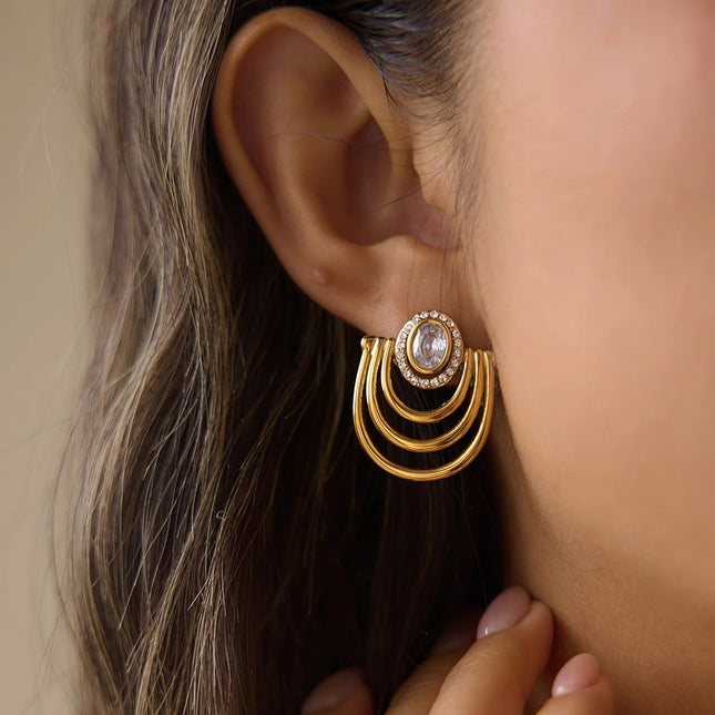 Frostlight Trace Geometric Zircon Drop Earrings - view 2