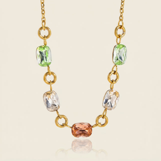 Linked Light Aura Chain Rhinestone Pendant Necklace