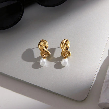 Crossed Light Murmur Crossed Pearl Drop Earrings - view 5