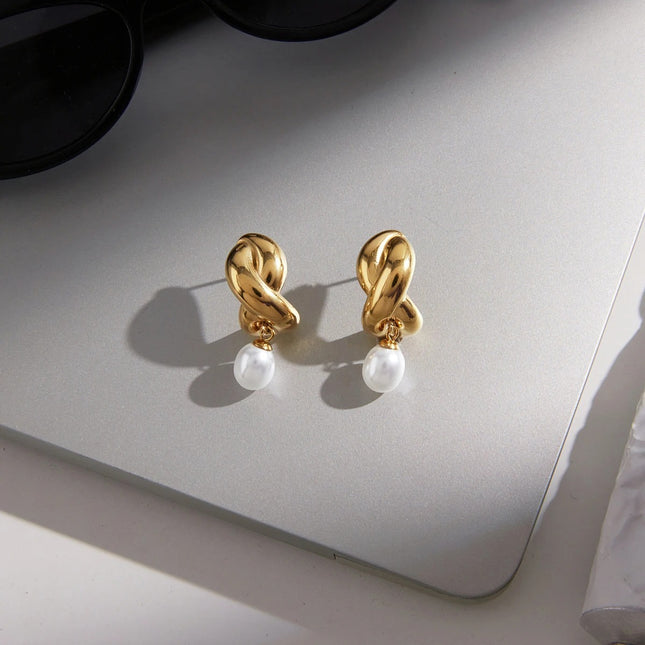 Crossed Light Murmur Crossed Pearl Drop Earrings - view 5