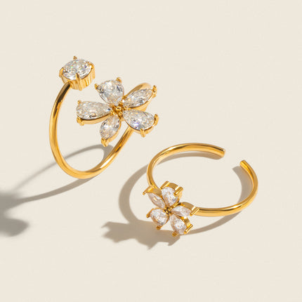 Petal Afterglow Floral Zircon Open Ring