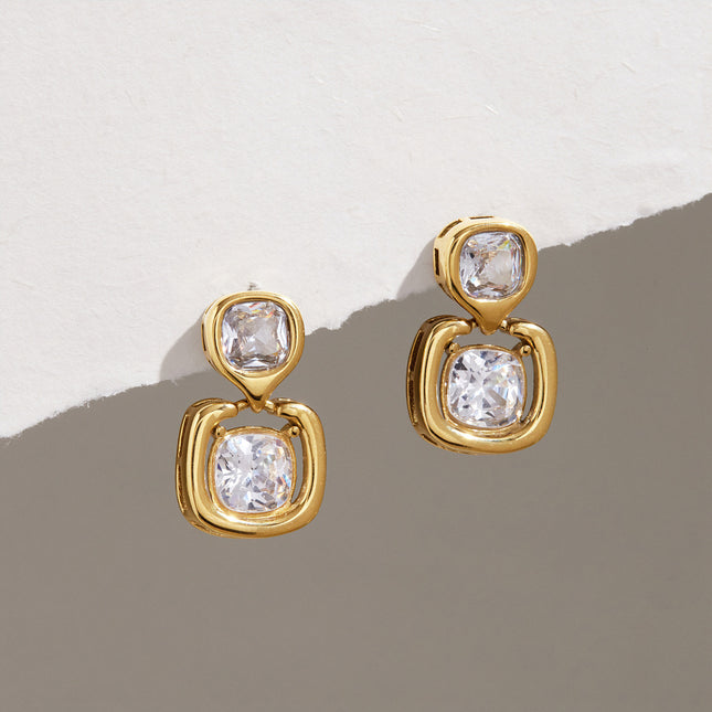 Bright Facet Hush Square Zircon Drop Earrings - view 6