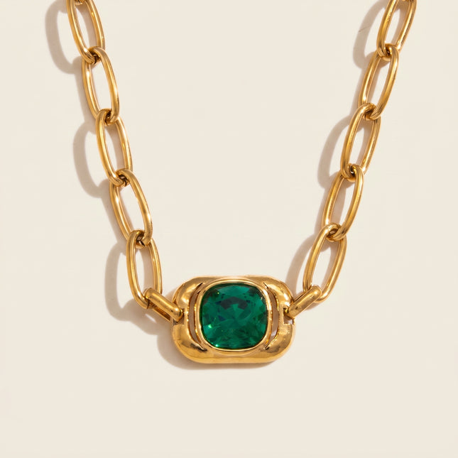 Fine Link Muse Chain Stone Pendant Necklace