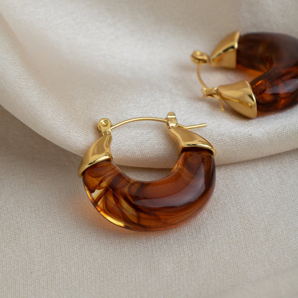 Quiet Orbit Poem U-Shaped Resin Hoop Earrings - view 4