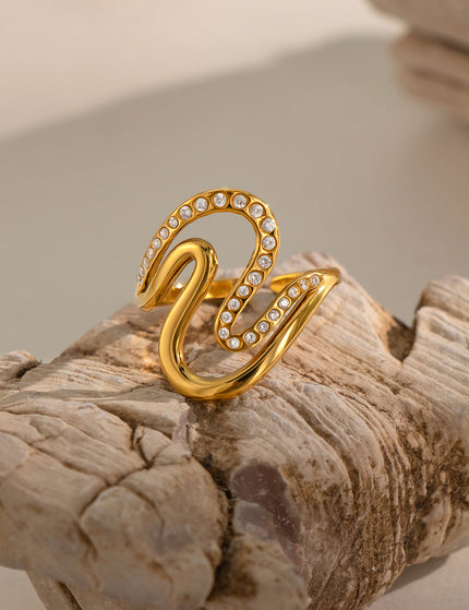 Soft Geometry Rhinestone Open Ring - view 5