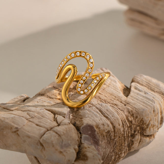Soft Geometry Rhinestone Open Ring - view 5