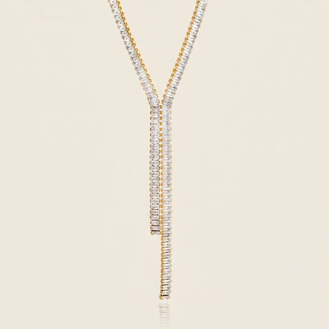 Linked Light Rhythm Chain Zircon Lariat Necklace