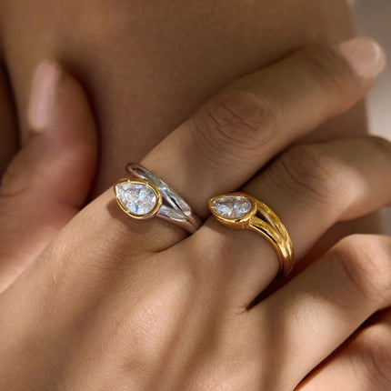 Dewdrop Promise Teardrop Zircon Open Ring - view 2