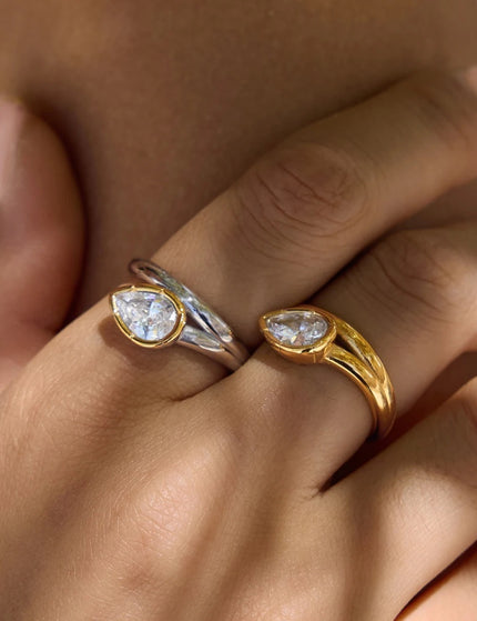 Dewdrop Promise Teardrop Zircon Open Ring - view 2