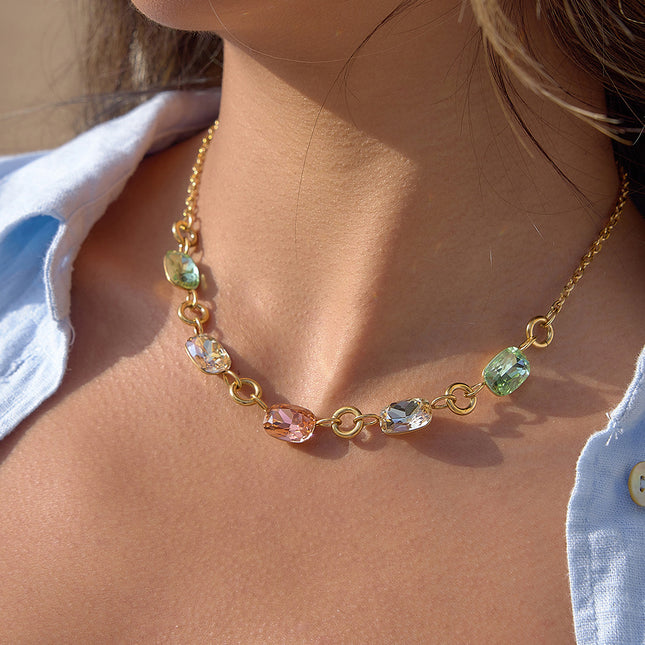 Linked Light Aura Chain Rhinestone Pendant Necklace - view 5