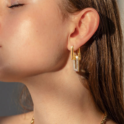 Fine Link Drift Chain Zircon Drop Earrings - view 3