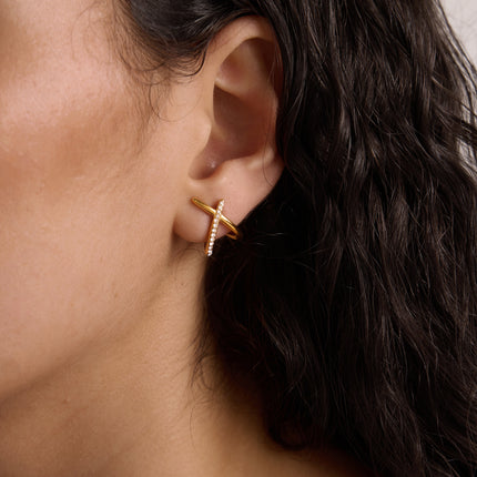 Crossed Light Murmur Crossed Zircon Stud Earrings - view 3