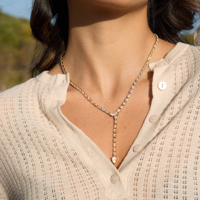 Frostlight Poem Curved Zircon Lariat Necklace - view 5