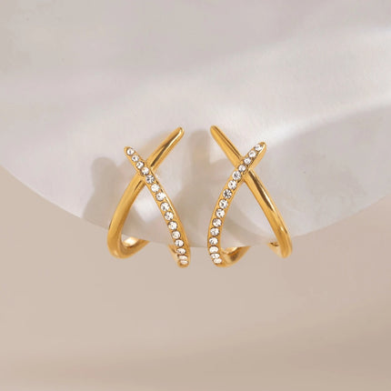 Crossed Light Murmur Crossed Zircon Stud Earrings - view 5