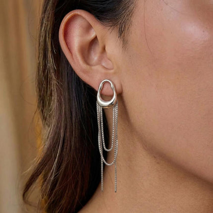 Sculpted Light Tassel Hoop Earrings - view 3