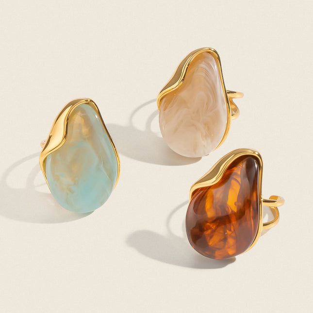 Dewdrop Drift Teardrop Resin Open Ring
