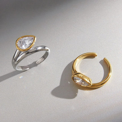 Dewdrop Promise Teardrop Zircon Open Ring - view 6