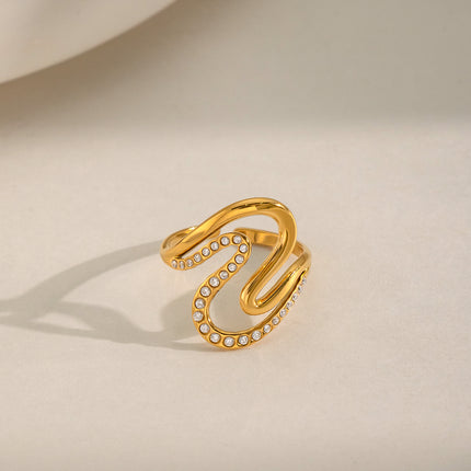 Soft Geometry Rhinestone Open Ring - view 6