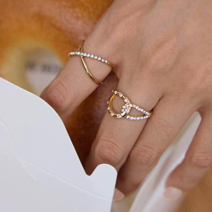 Modern Line Afterglow Crossed Zircon Gemstone Ring - view 3