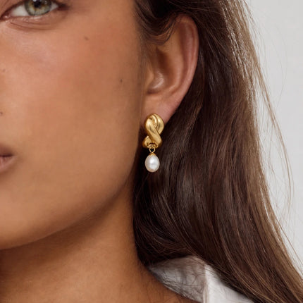 Crossed Light Murmur Crossed Pearl Drop Earrings - view 2