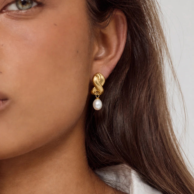 Crossed Light Murmur Crossed Pearl Drop Earrings - view 2