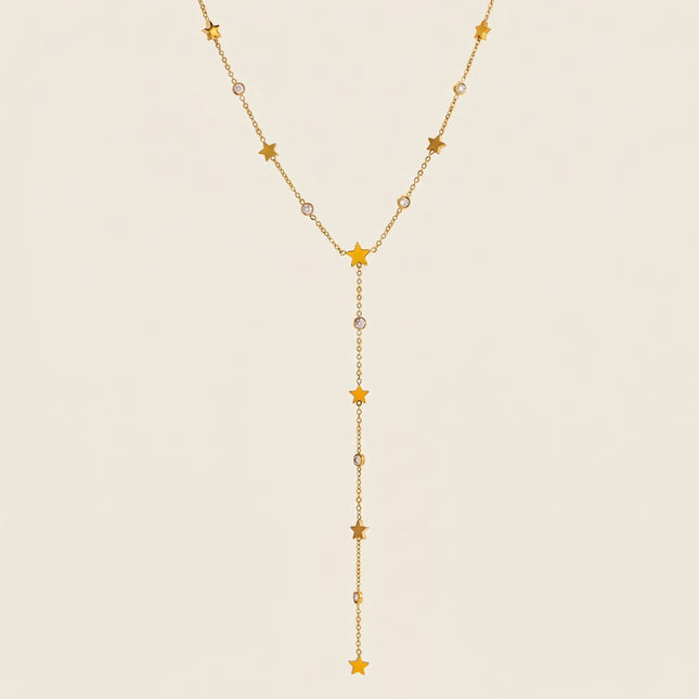 Night Compass Whisper Star Zircon Lariat Necklace