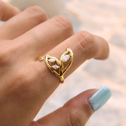 Fishtail Zircon Open Ring - view 2