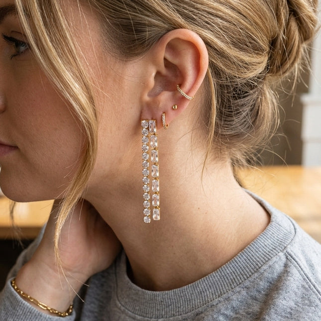 Linked Light Veil Chain Zircon Drop Earrings - view 3